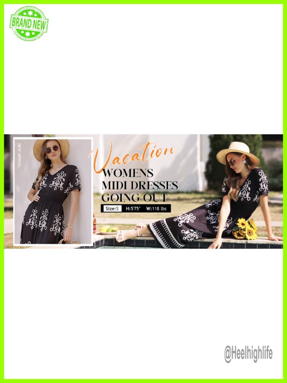 V Neck Maxi Dress with Smocked Waist A-Line Midi Dress for Women - Picture 7 of 7